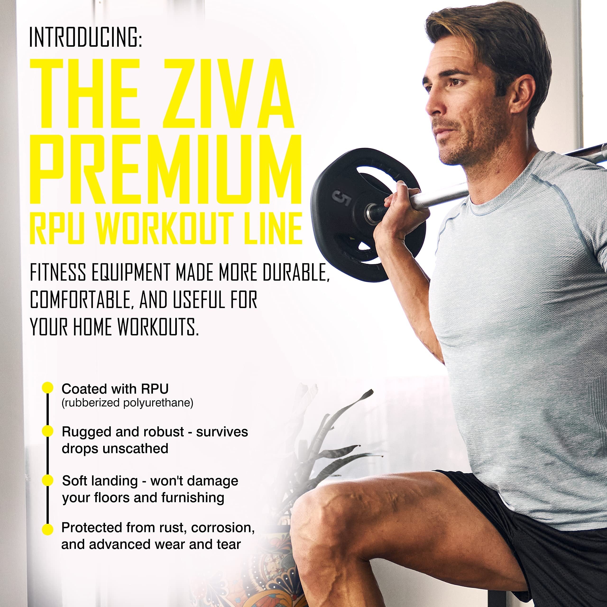 ZIVA RPU Studio Barbell Adjustable Weight Set - 6 High Grade RPU Coated Grip Plates (2 x 2.5lb, 2 x 5lb, 2 x 10lb) 1.18