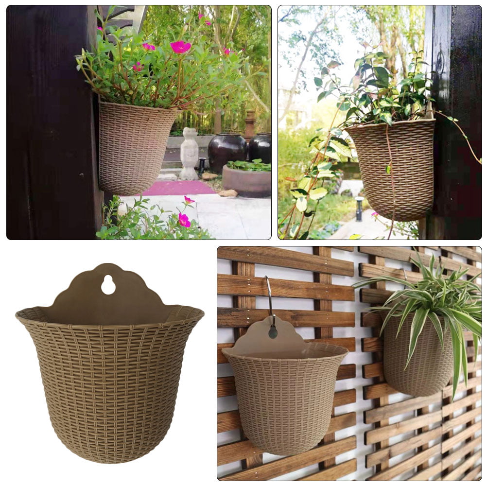 NUOLUX Wall Hanging Pot Flower Planter Pot Flowers Half Mount Hanger Potsbalcony Fence Round Braided Nest Bird Basket Pocket