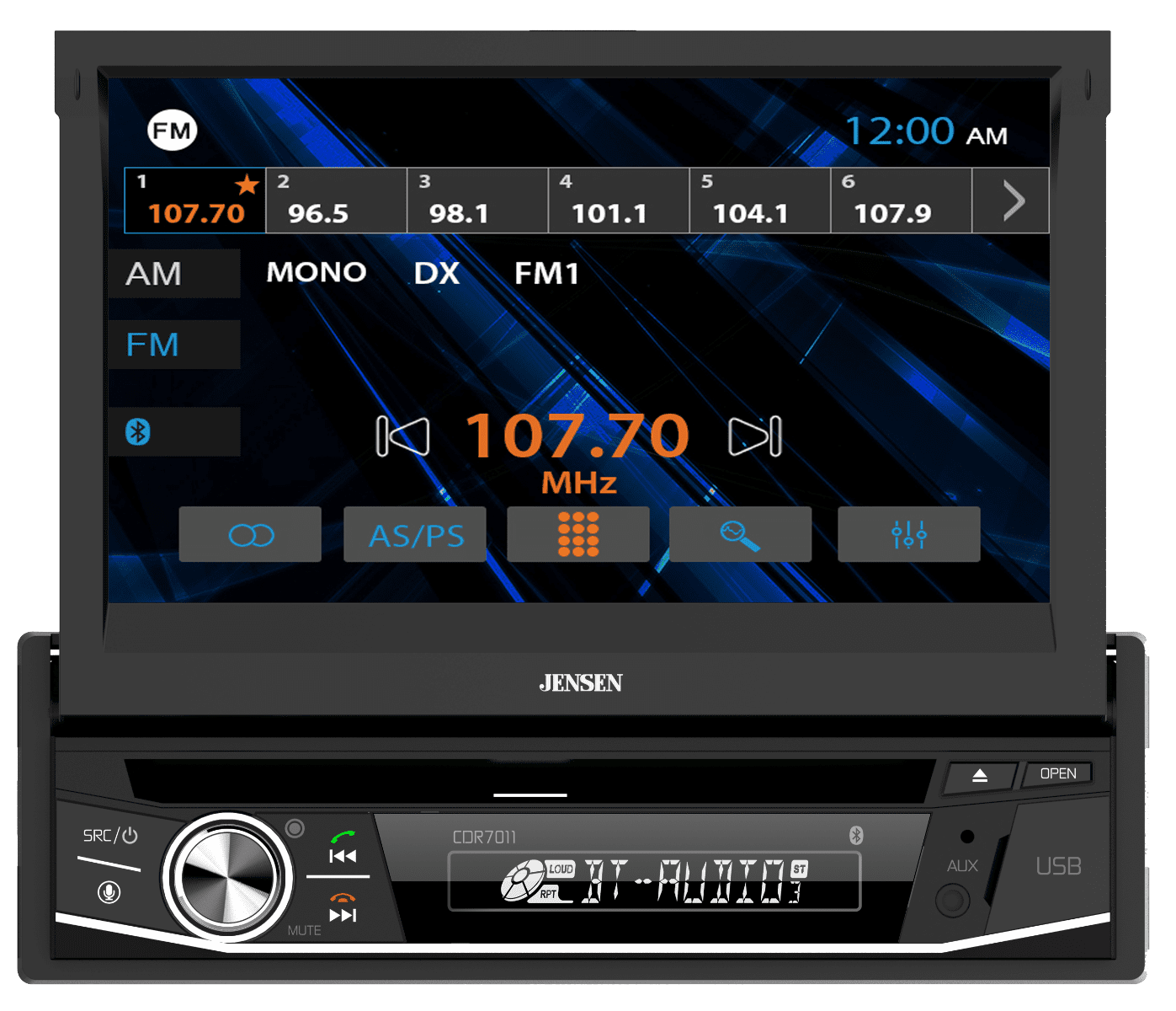 Jensen CDR7011 7 inch LED CD/DVD Touch Screen Single Din Car Stereo | Push to Talk Assistant | Backup Camera Input | Bluetooth | USB Fast Charging | 200 Watts (50x4)