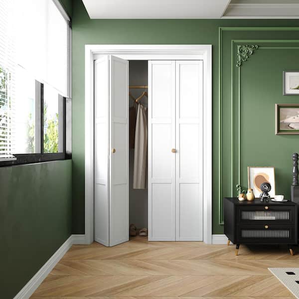 48 in. x 80 in. 3-Lite Panel MDF White Finished Closet Bi-Fold Door with Hardware