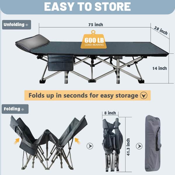 Folding Camping Cot, Heavy-Duty Sleeping Cots with Carry Bag, Double Layer Oxford Portable Travel Camp Cots