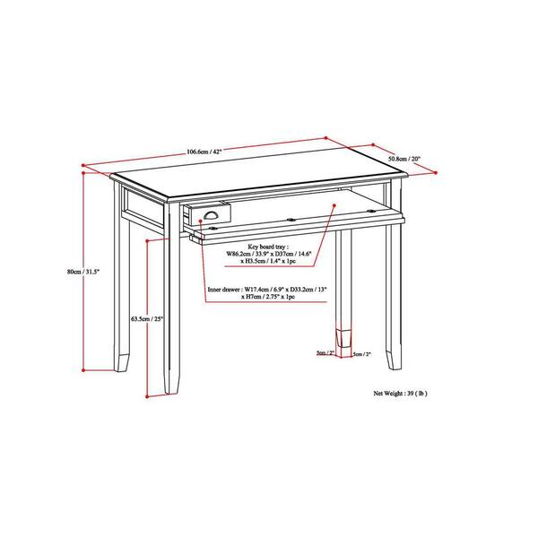 Burlington Solid Wood Transitional 42 in. Wide Writing Office Desk in Mahogany Brown