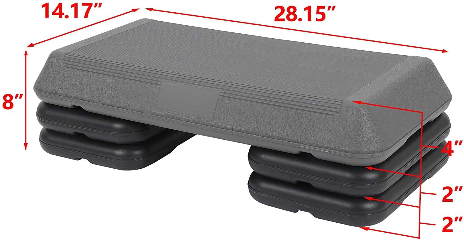 ZenStyle 28.5 In. Aerobics Step Height Adjustable 4 In. - 6 In. - 8 In. Workout Fitness Trainer Exercise Stepper with 4 Risers Black/Gray