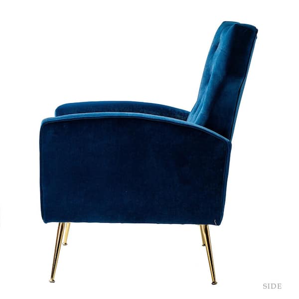 Brion Modern Navy Velvet Button Tufted Comfy Wingback Armchair with Metal Legs (Set of 2)