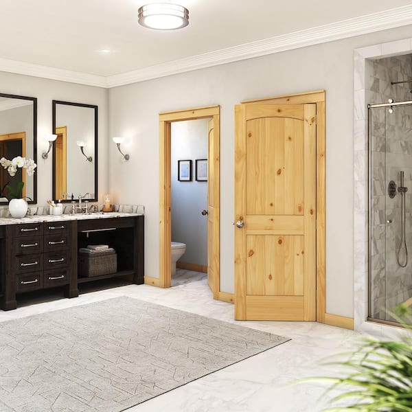 30 in. x 80 in. x 1-3/8 in. 2-Panel Arch Top V-Groove Knotty Solid Core Unfinished Pine Wood Interior Door Slab