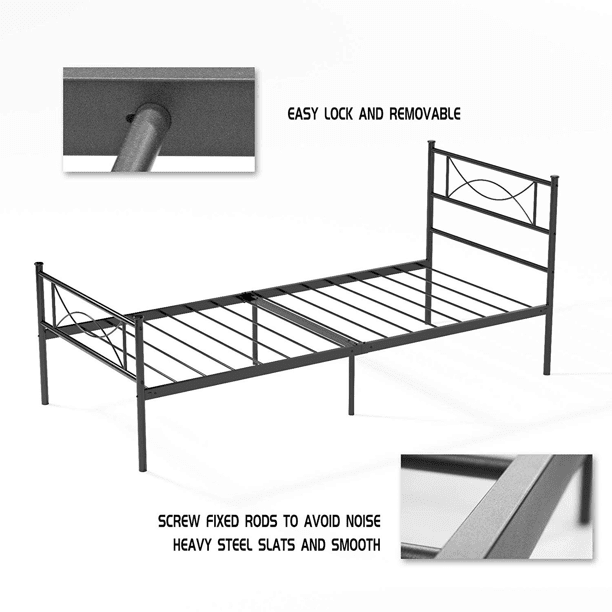 Yoneston Metal Bed Frame Mattress Foundation with Headboard and Footboard, Twin, Black