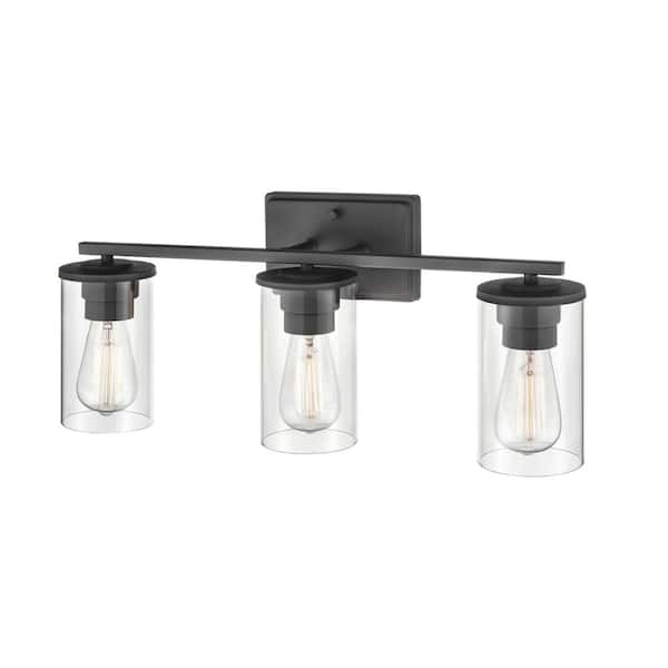 Verlana 22 in. 3-Light Matte Black Bathroom Vanity Light with Clear Glass Shade