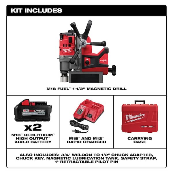 18V Lithium-Ion Brushless Cordless 3/4 in., 1-1/2 in. Magnetic Drill High Demand Kit with Two 8.0Ah Batteries