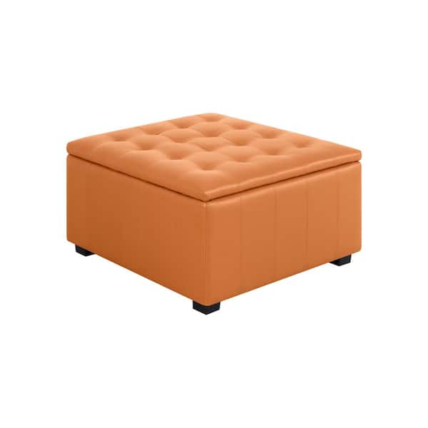 Caramel Tufted Storage Faux Leather Ottoman Bench, 31