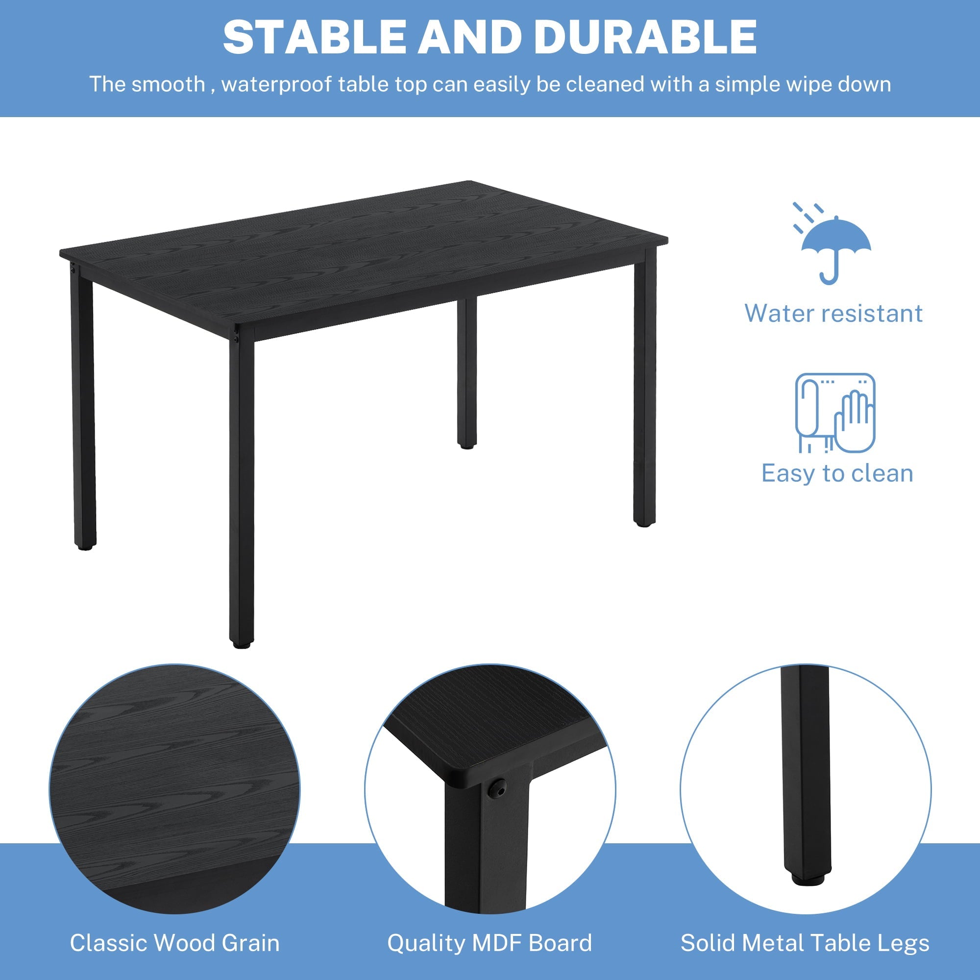 BTMWAY Dining Room Table Set for 4, 3 Piece Wooden Dining Table Set with Metal Frame, Industrial Style Dinette Set with 2 Benches, Dinner Table Set for Kitchen Breakfast Nook, Black