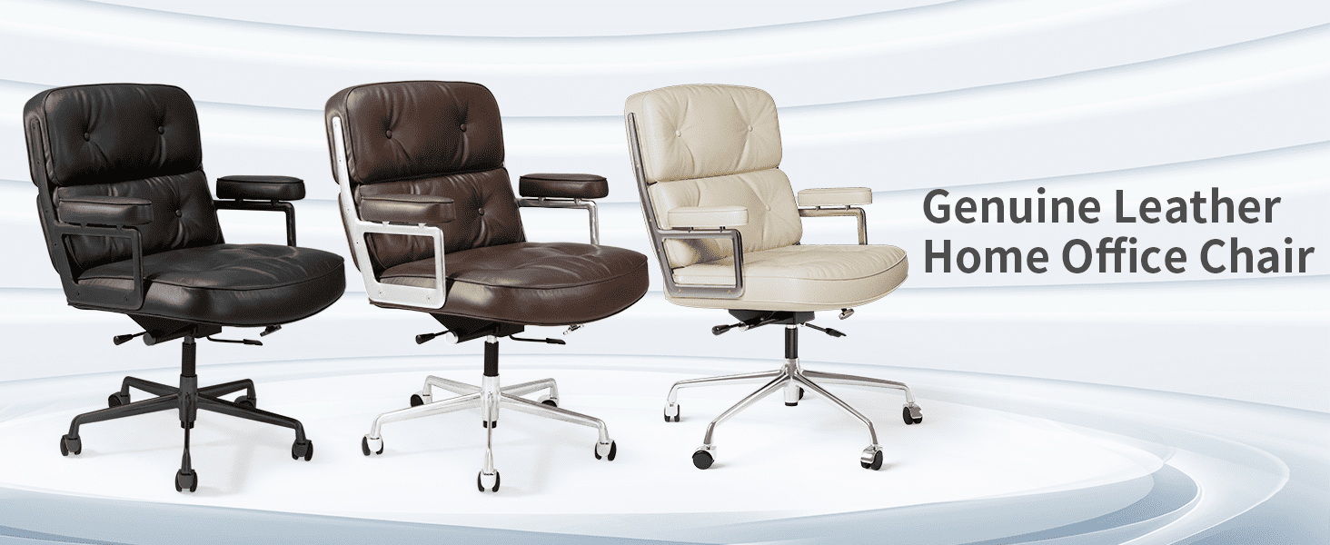 Mid Back Genuine Leather Office Chair, Adjustable Height and Liftable Swivel Computer Chair with Rolling Casters for Home Office Use, Black