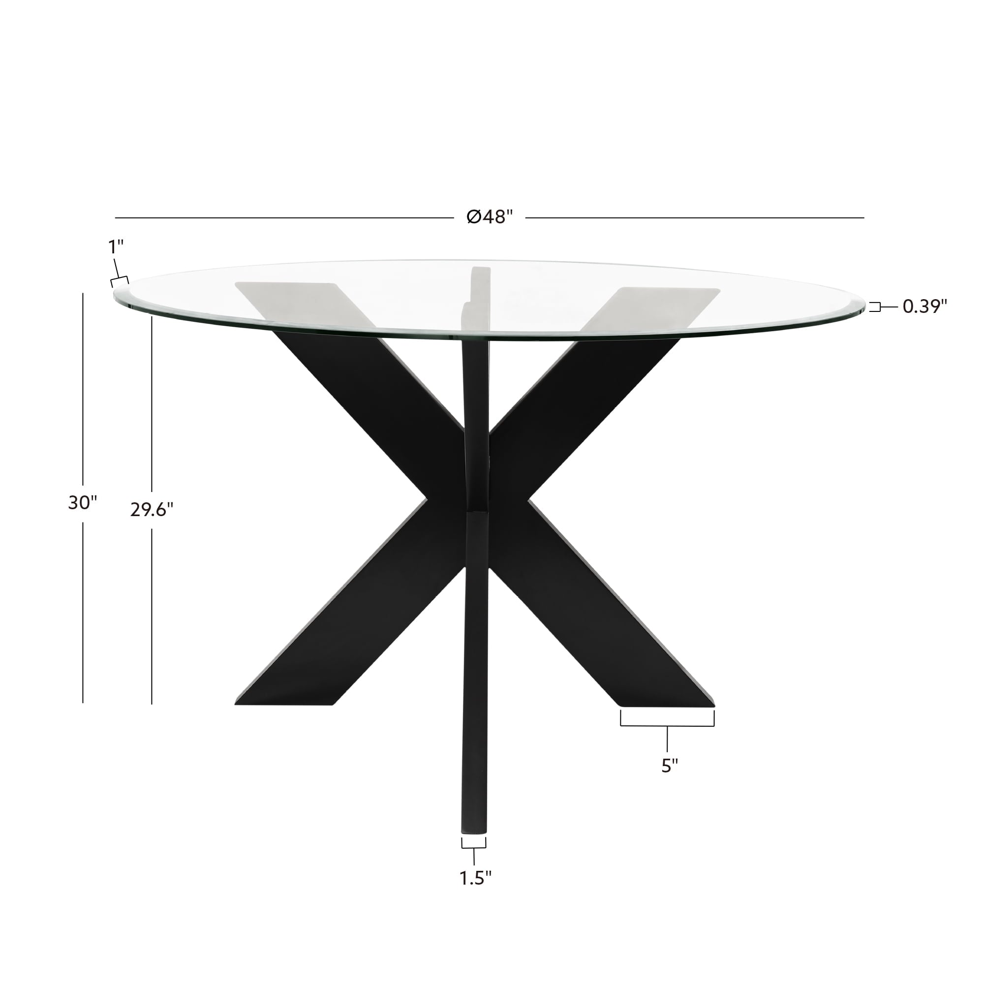 Powell Augusta Wood X-Base Dining Table with Glass Top, Black