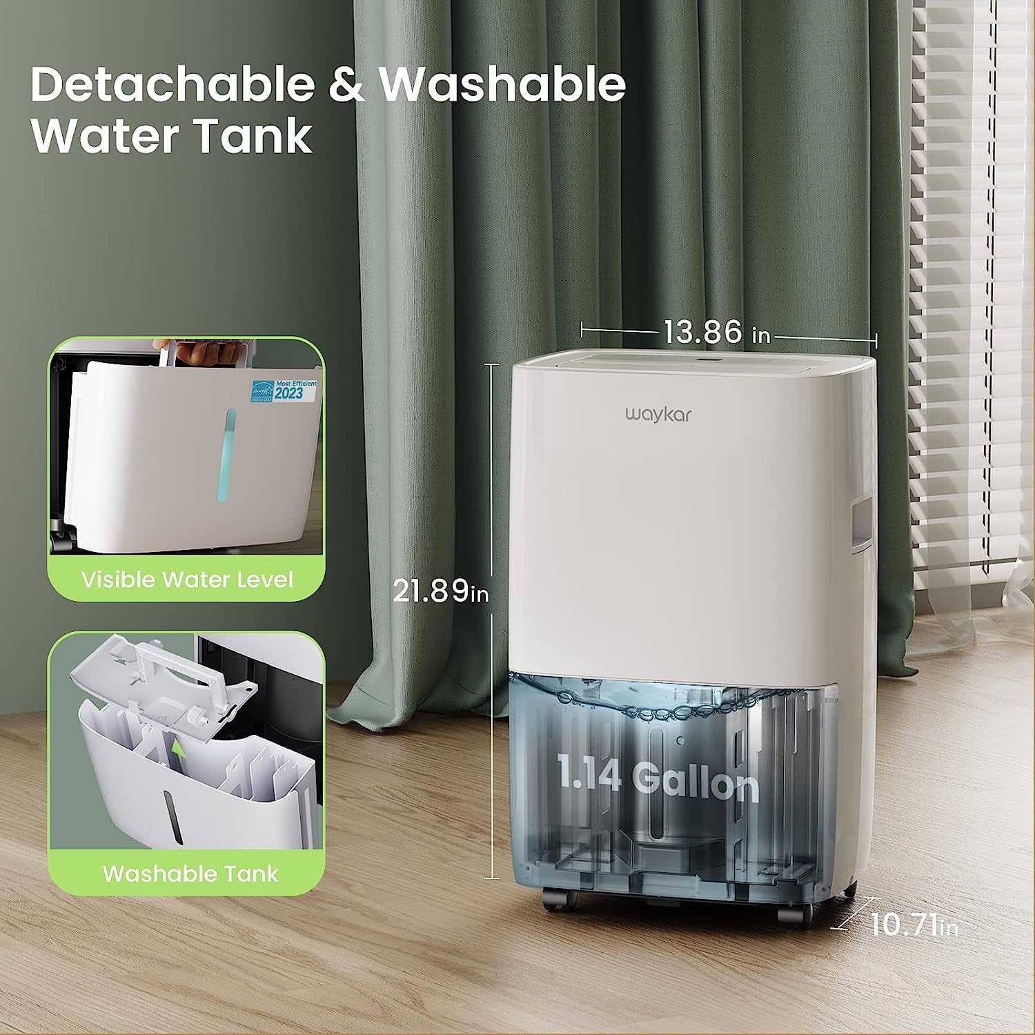 Waykar 80 Pints Dehumidifier, Energy Star Dehumidifier for Basements and Home, Dehumidifiers with Drain Hose, 1.14 Gallons Water Tank, Spaces up to 5,000 Sq. Ft