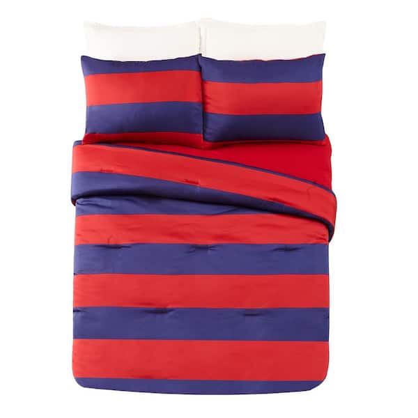 Urban Playground Lavelle Red/Blue Stripe Microfiber Full/Queen 3-Piece Comforter Set