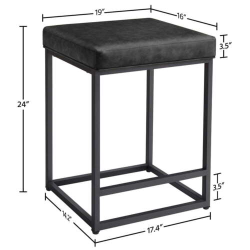 24" Modern Backless Counter Bar Stools, Set of 2, Black