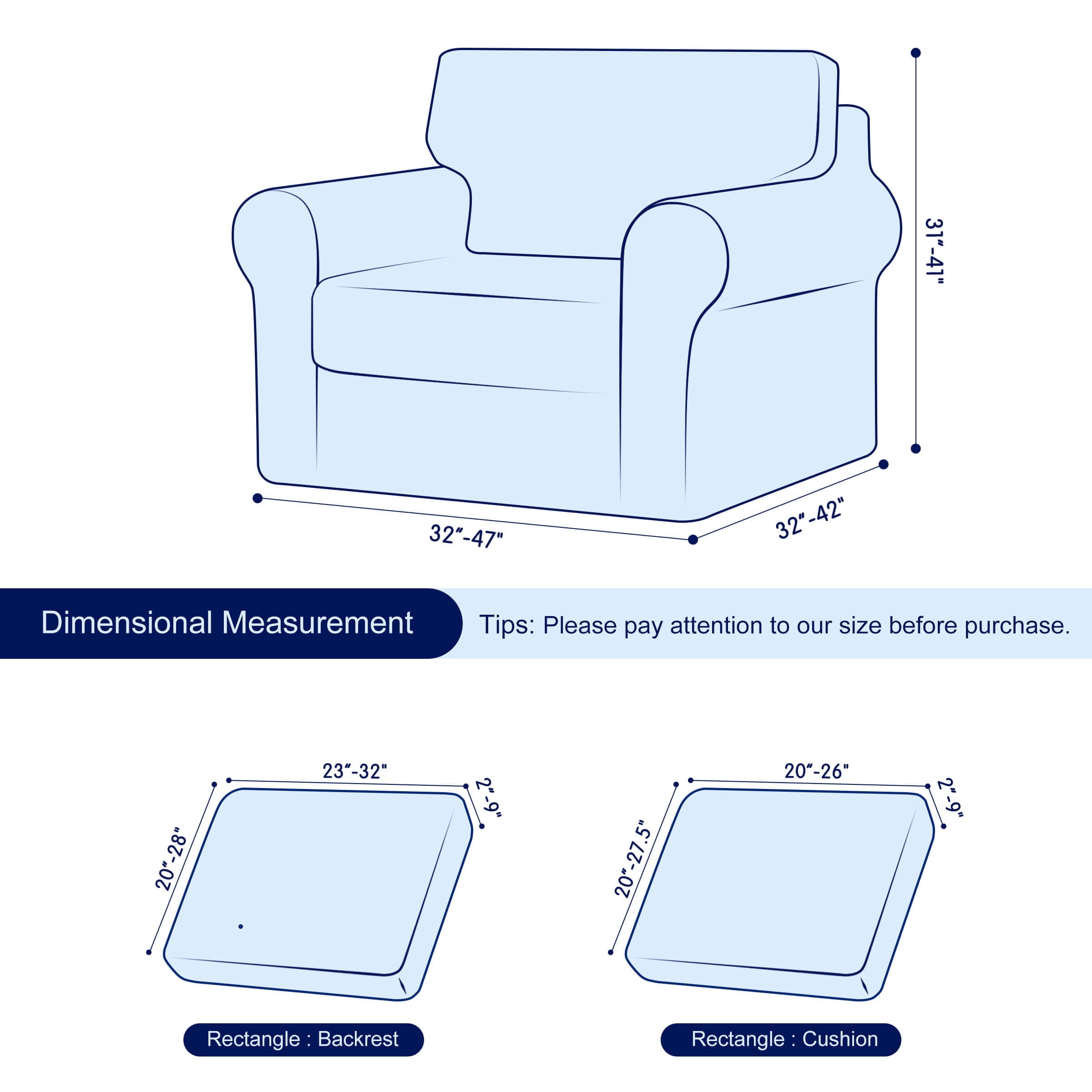 Subrtex Sofa Slipcover Sets 3 Pieces Stretch Couch Cover Backrest Cushion Covers (Armchair, Steel Blue)