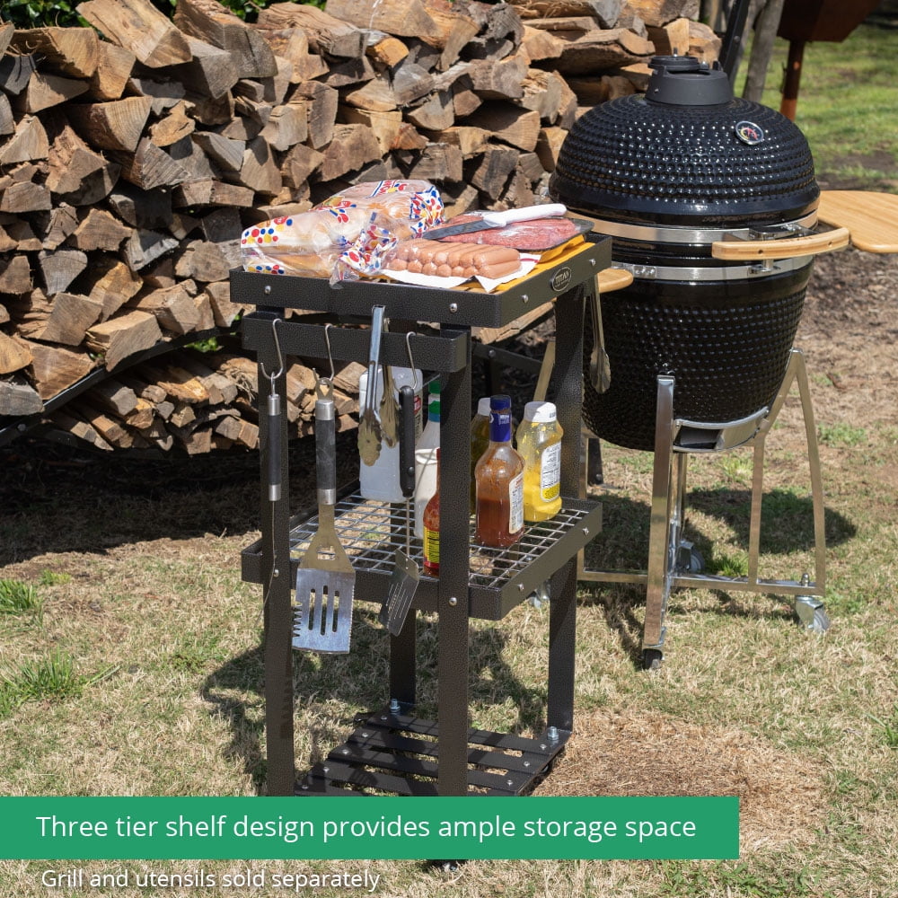 Great Outdoors 3-Tier Barbecue Prep Station and Grill Accessory Serving Cart, Wire Rack Storage Shelves