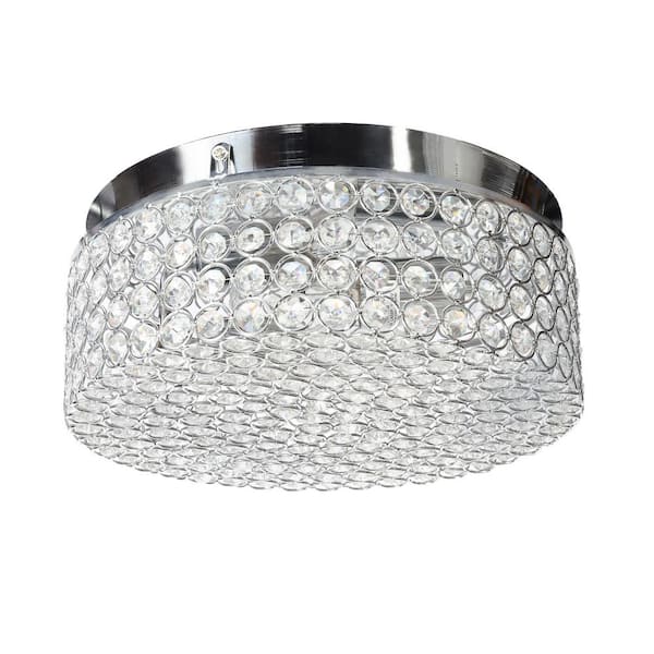 12 in. 2-Light Chrome Crystal Flush Mount