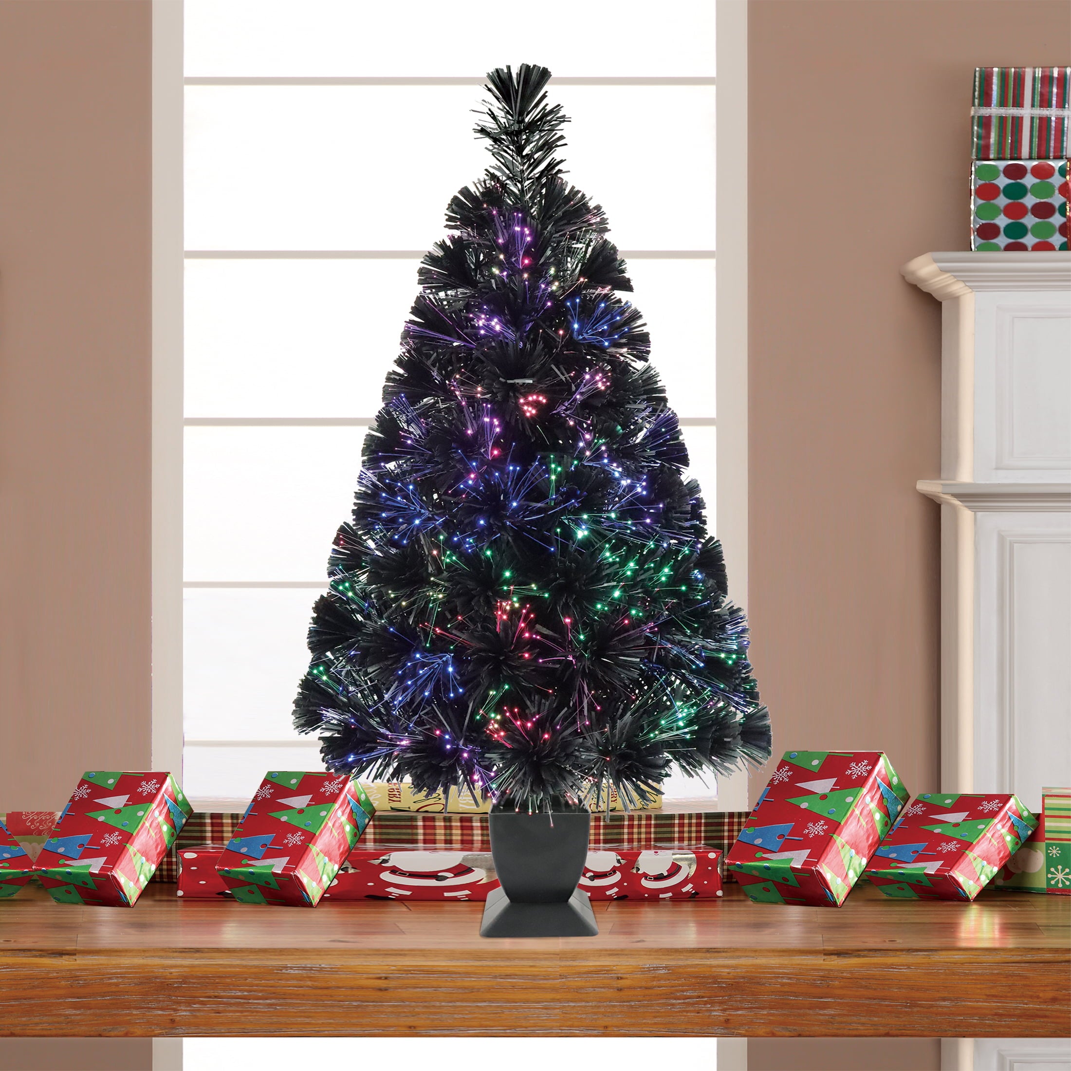 Pre-Lit LED Fiber Optic Black Spruce Artificial Christmas Tree, 32 in, Color-Changing, by Holiday Time