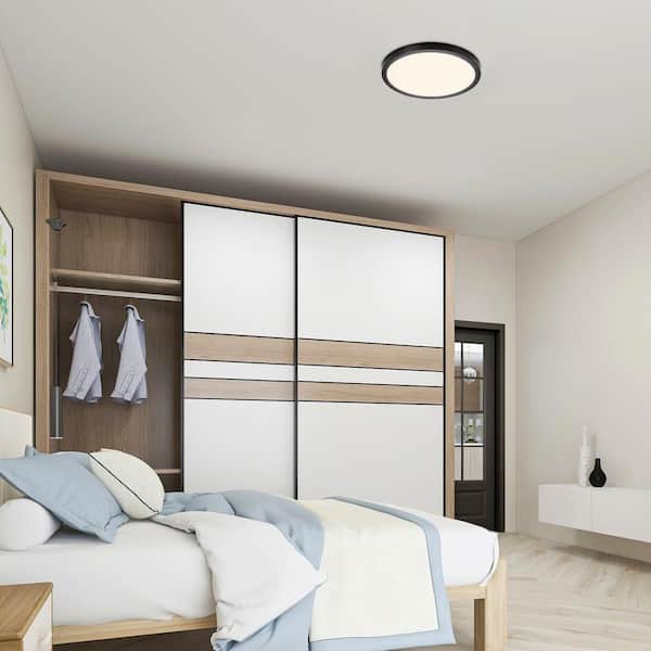 14 in.Black Selectable LED Flush Mount Ceiling Light, 5 CCT  2700K-5000K, 2200 Lumens, Trim Round, Panel Light, Dimmable