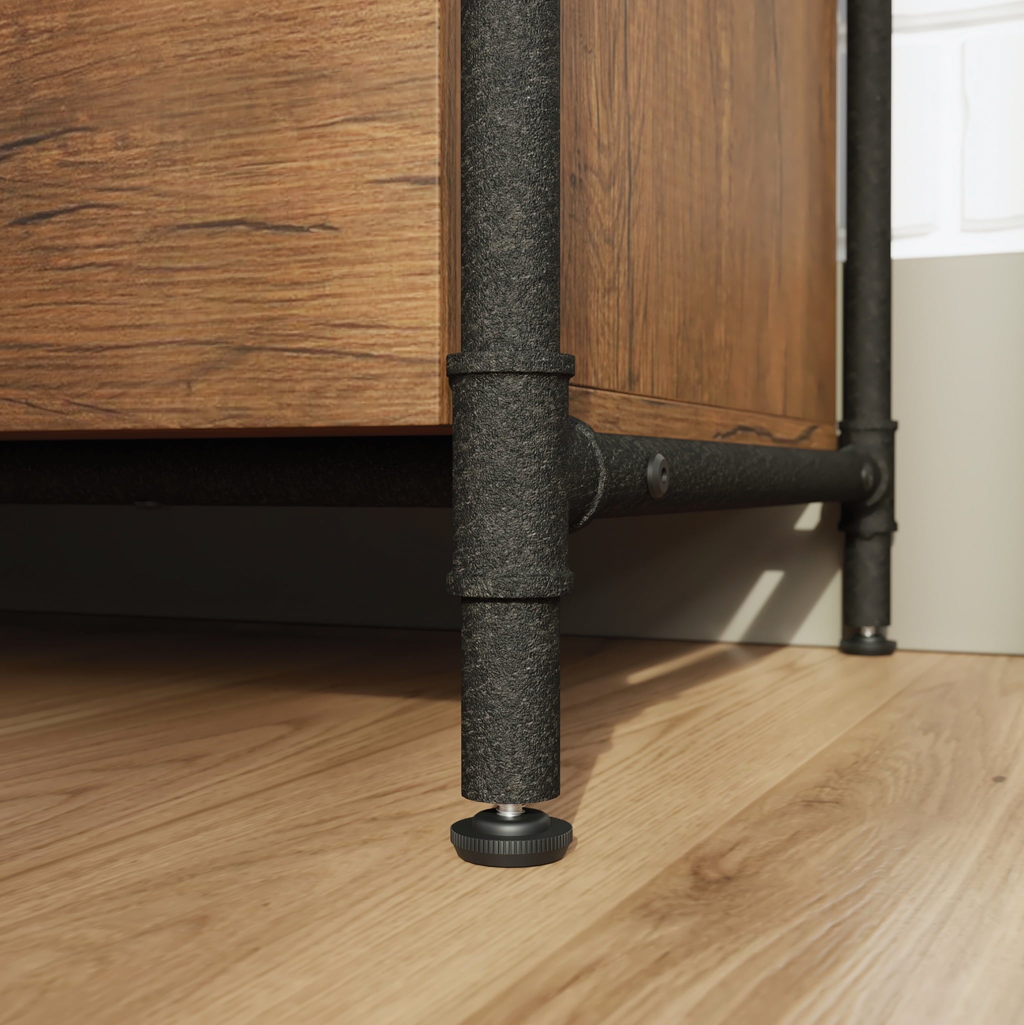 Sauder Iron City Industrial Interlocking 2 Drawer Lateral File Cabinet, Checked Oak Finish