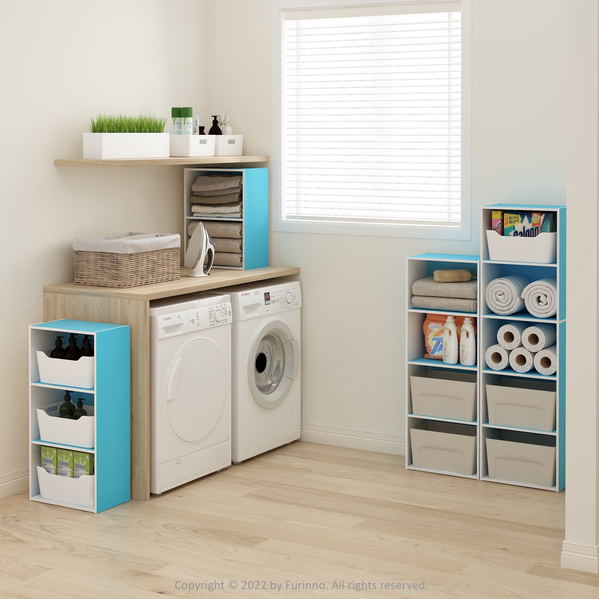 Furinno Luder 2-Tier Open Shelf Bookcase, Light Blue/White