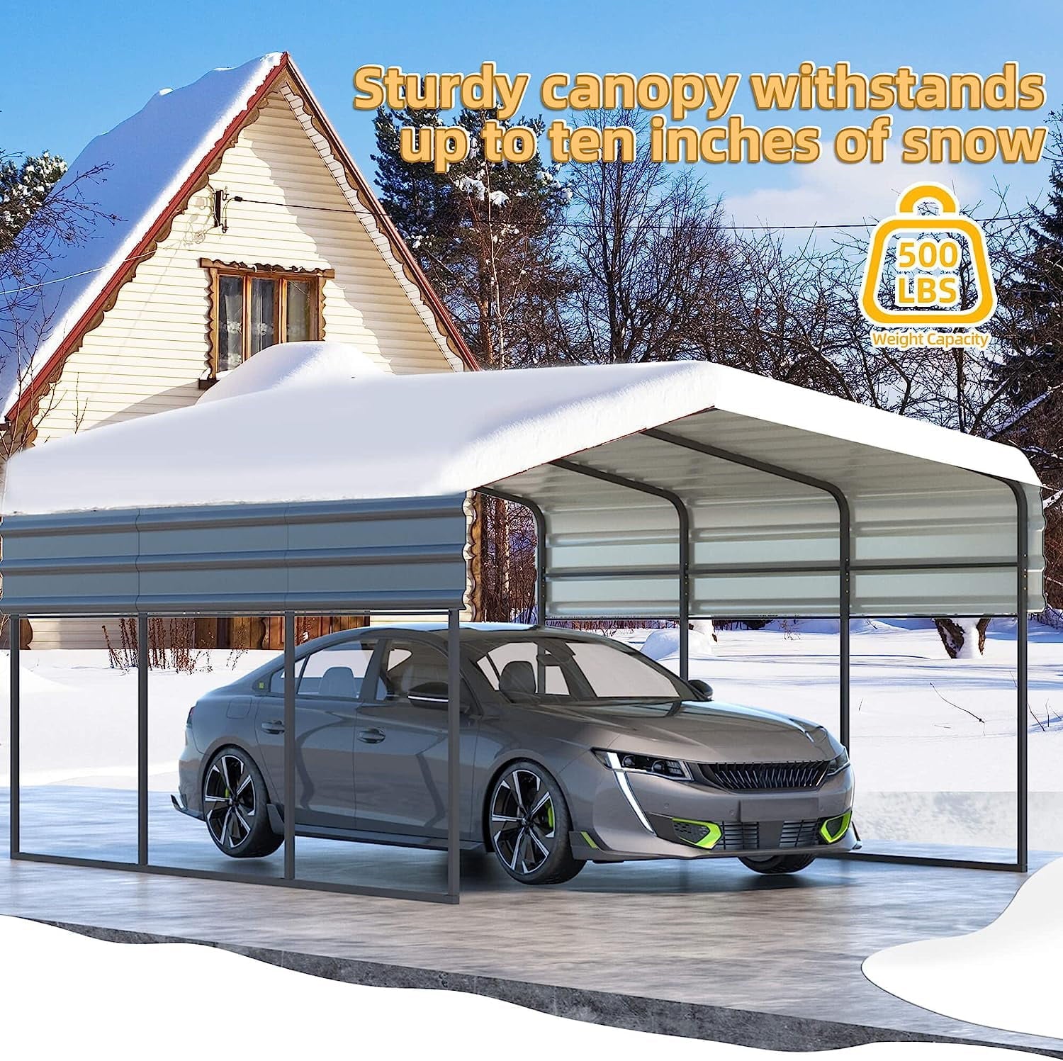Hommow  12 x 20 ft Carport with Galvanized Steel Roof, Multi-Use Shelter, Sturdy Metal Carport for Cars, Boats, and Tractors