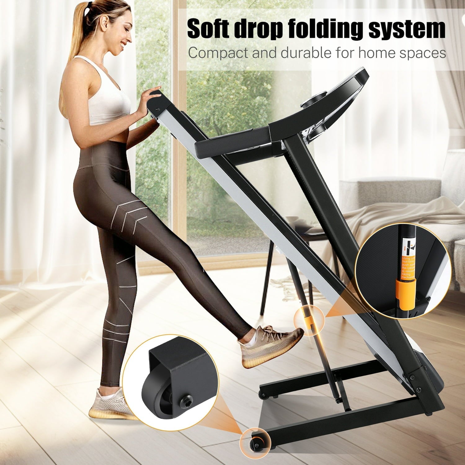 3.25HP Folding Treadmill with Incline, Electric Treadmill for Home with 10