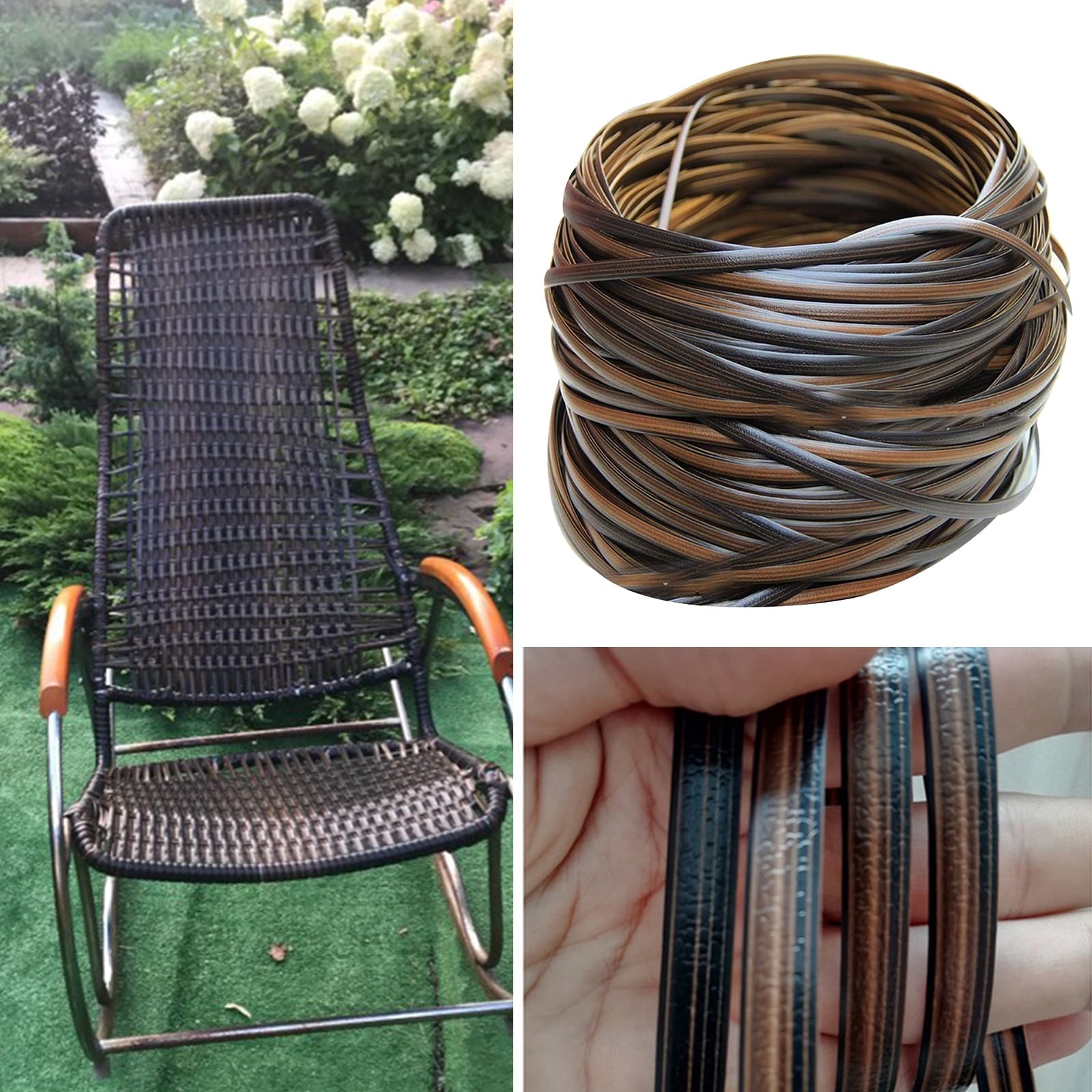 Furniture Wicker Repair Kit, 105ft High Strength Wicker Repair Supplies, Stuffygreenus Flat Rattan Material for Patio Chair Repair Flat Wicker Sofa Table Repair Replacement, 8mm width (Brown)