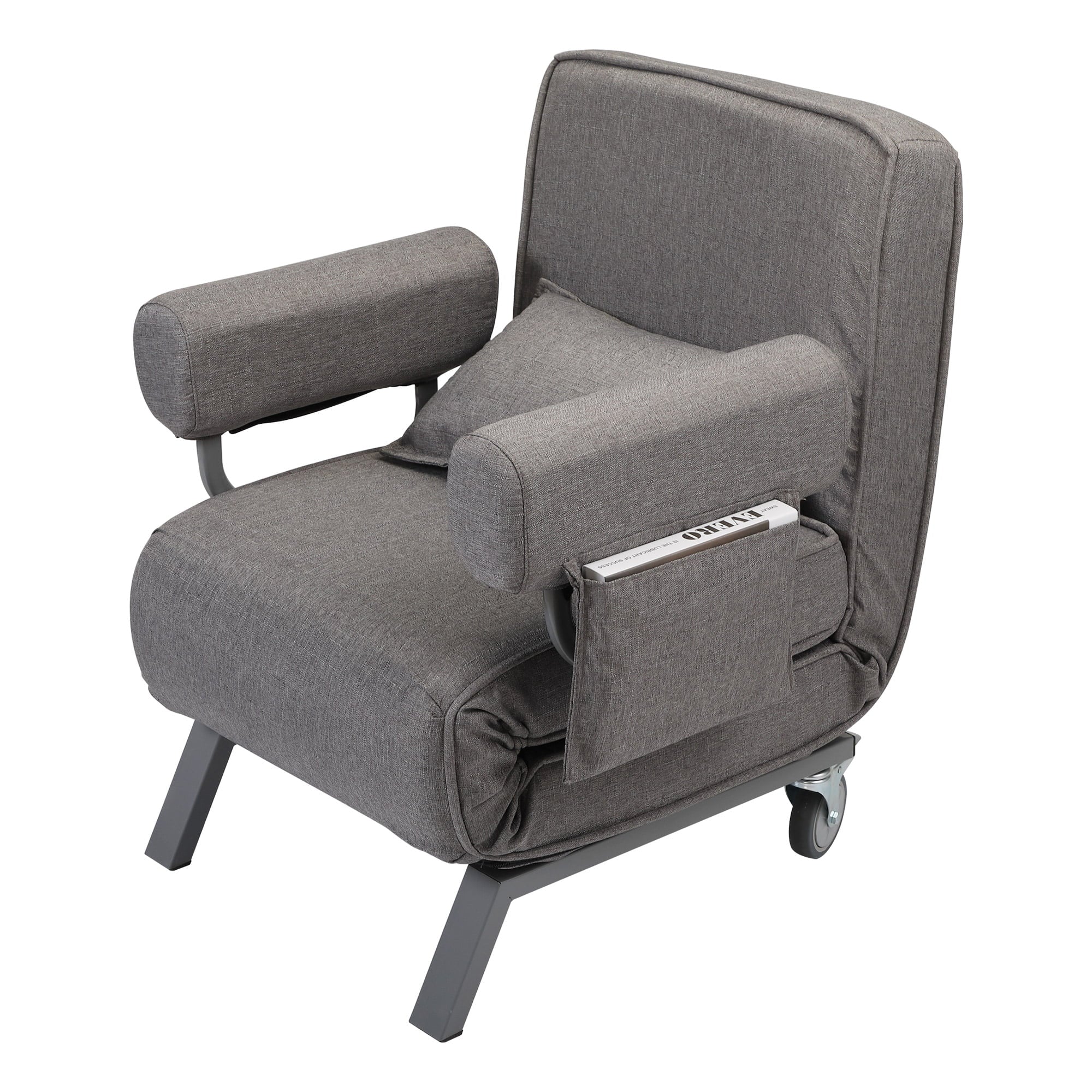 Jaxpety Convertible Sofa Bed Sleeper Arm Chiar, 6-Position Folding Lounge Leisure Recliner W/ Pillow, Gray