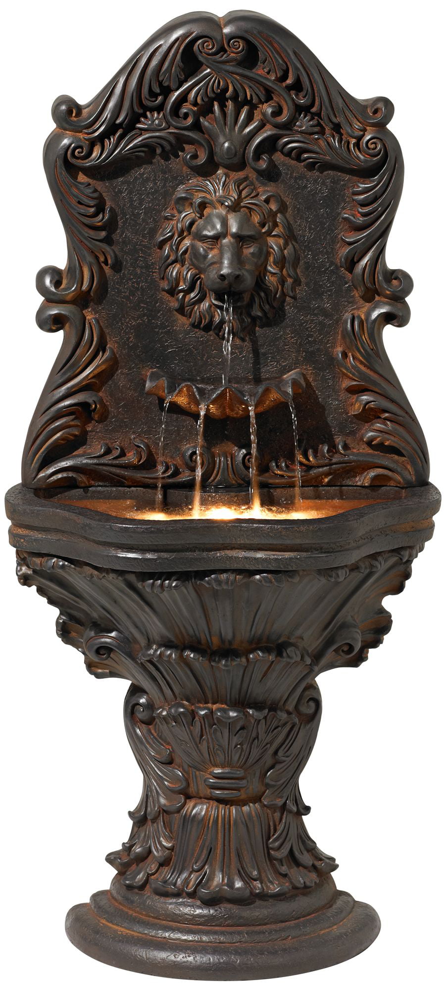 John Timberland Imperial Lion Acanthus Rustic Outdoor Floor Wall Water Fountain with LED Light 50