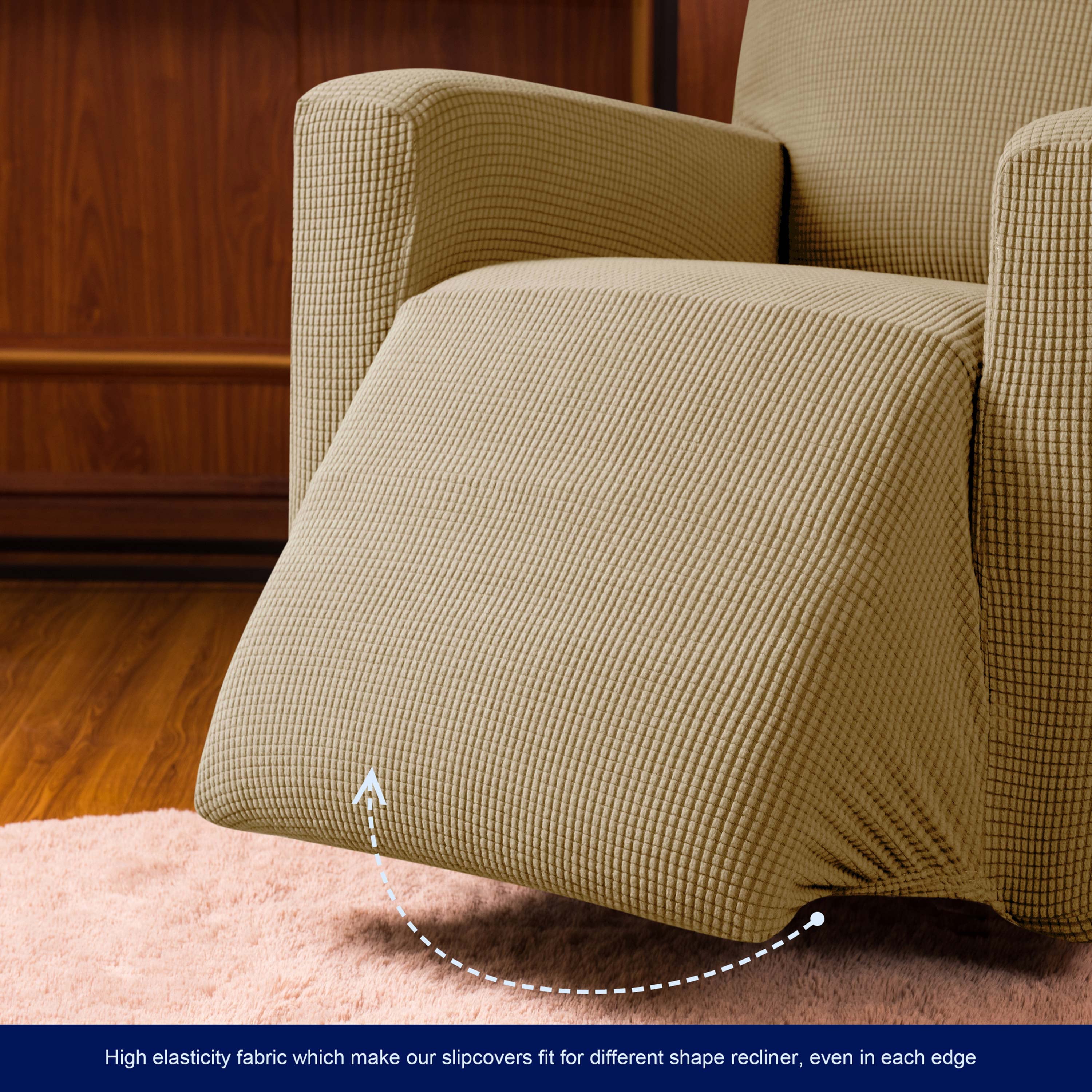 Subrtex Stretch 1-Piece Textured Grid Recliner Slipcover, Khaki