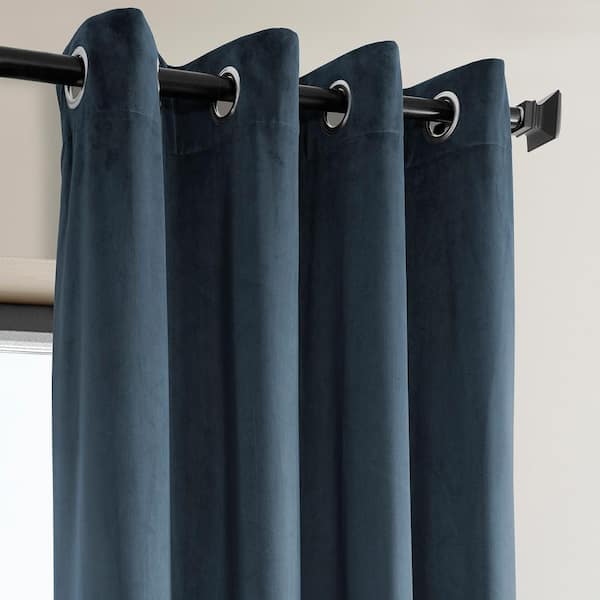 London Blue Heritage Plush Velvet Grommet Room Darkening Curtain - 50 in. W x 84 in. L (1 Panel)
