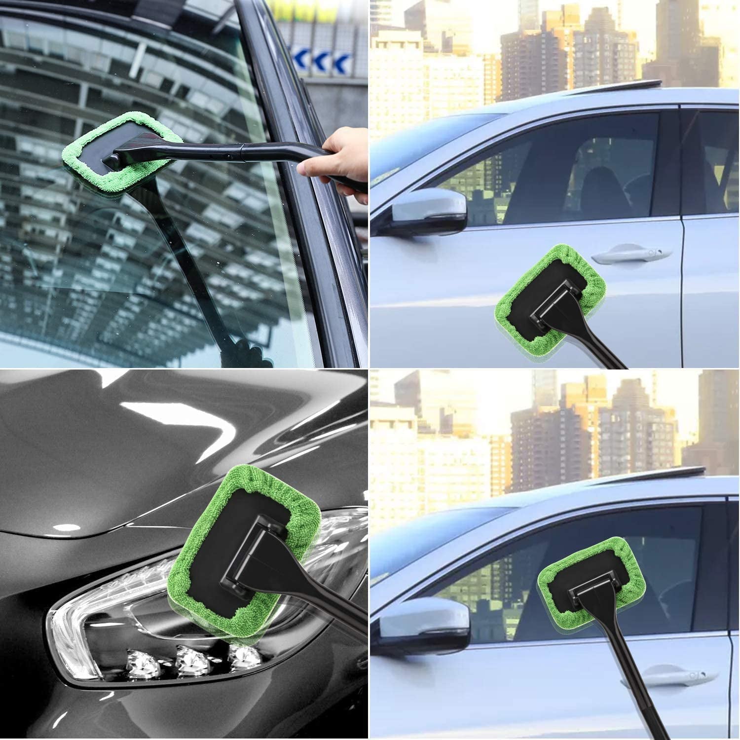 Windshield Cleaner, Microfiber Car Windshield Cleaning Tool and Washable Microfiber Pads and Extendable Handle Auto Inside Glass Wiper Kit