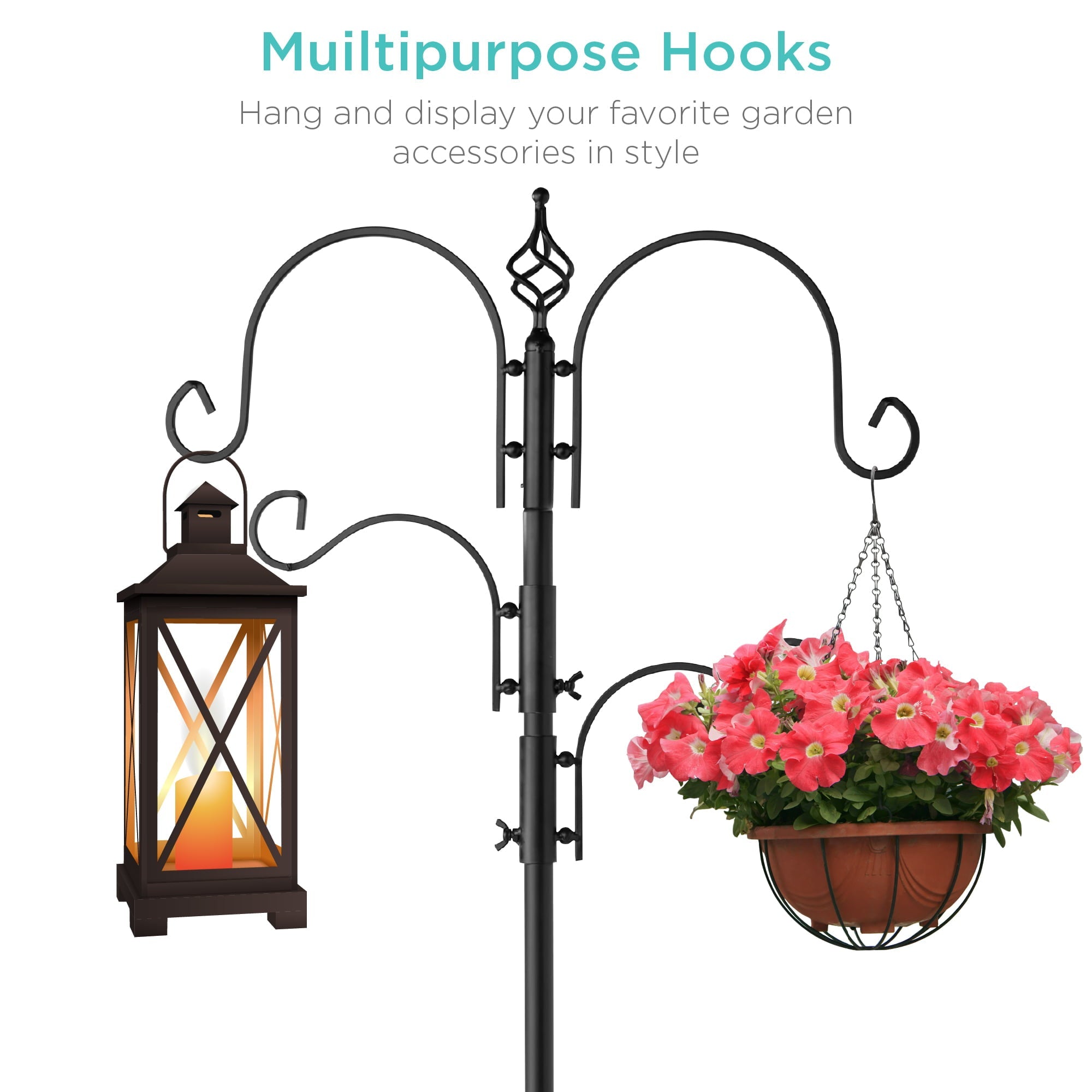 Best Choice Products 91in 4-Hook Bird Feeding Station, Steel Multi-Feeder Stand w/ 2 Feeders, Tray, Bird Bath - Black