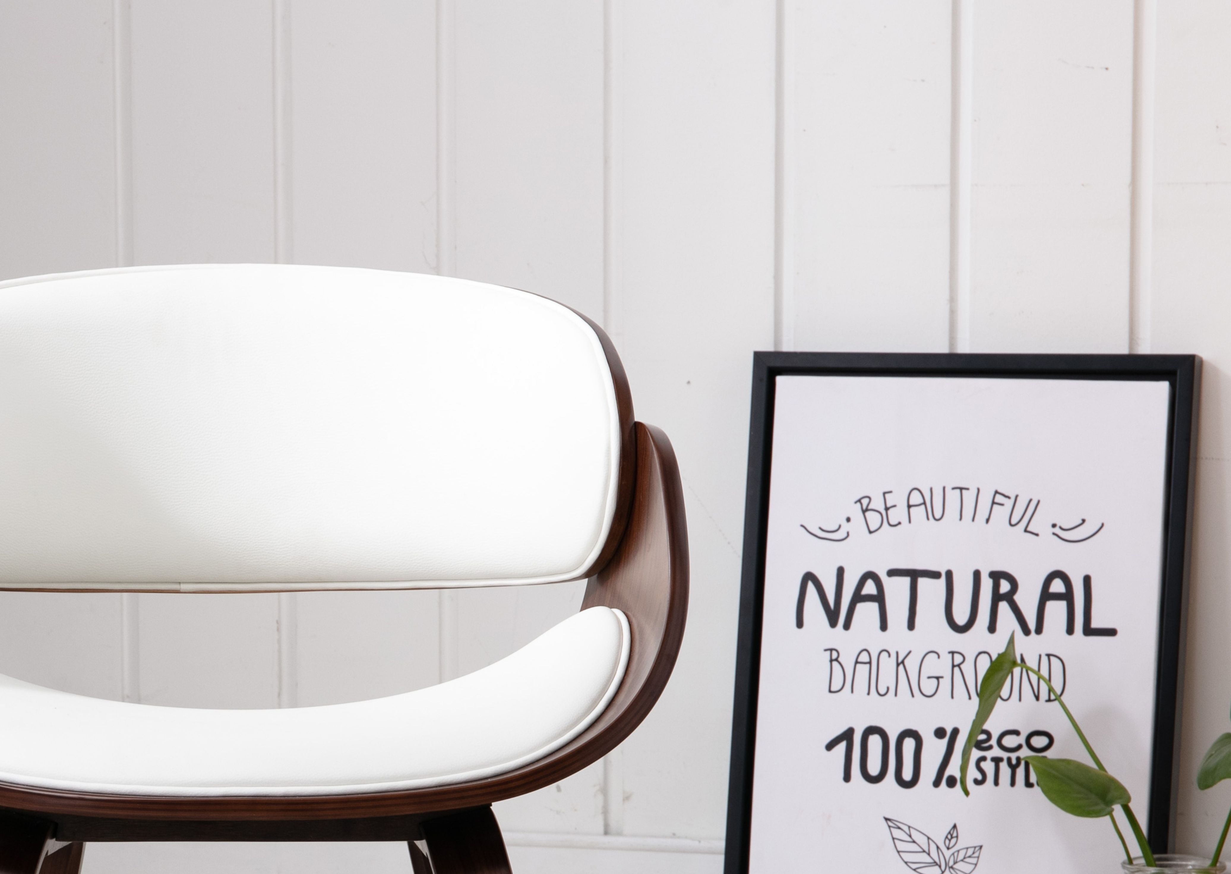 Vanity Art Mid-Century Style Butterfly Dining Chair and Walnut Wood Finish (White)