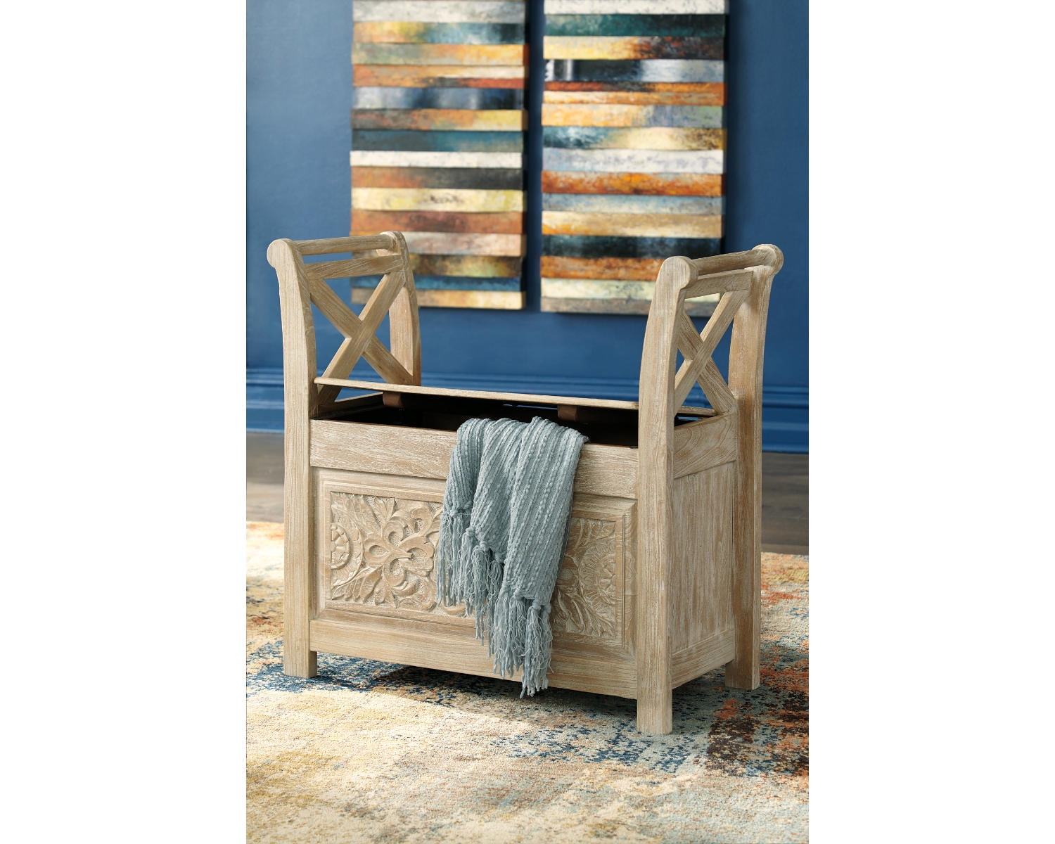 Signature Design by Ashley Casual Fossil Ridge Accent Bench  Whitewash