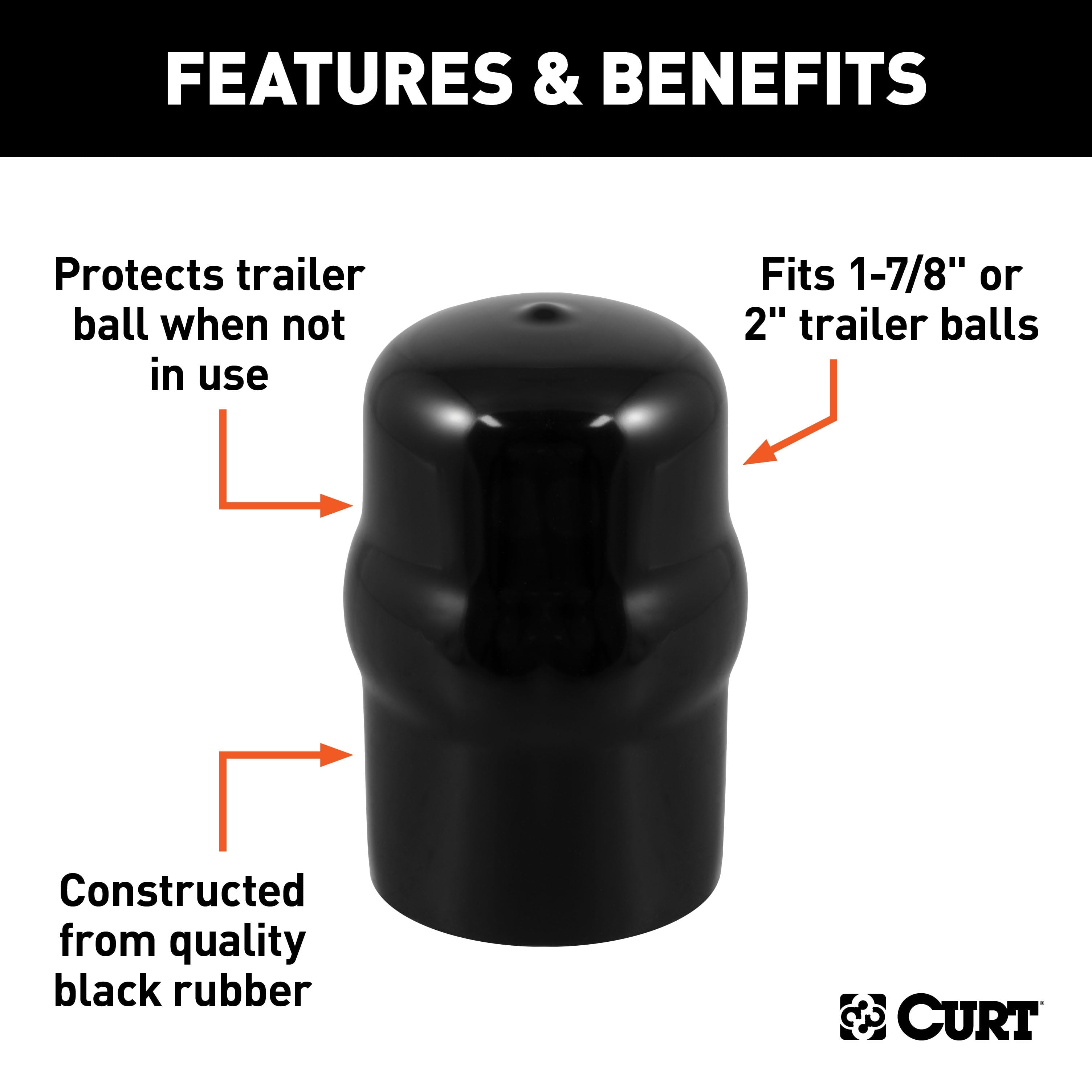 CURT 21800 Black Rubber Trailer Hitch Ball Cover, 1-7/8 or 2-Inch Diameter