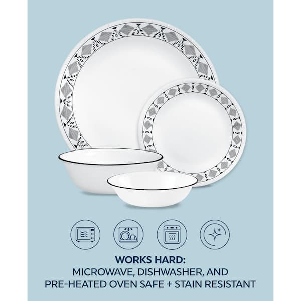 Cusco 16-Piece Vitrelle Glass Dinnerware Set (Service for 4) in Gray and White