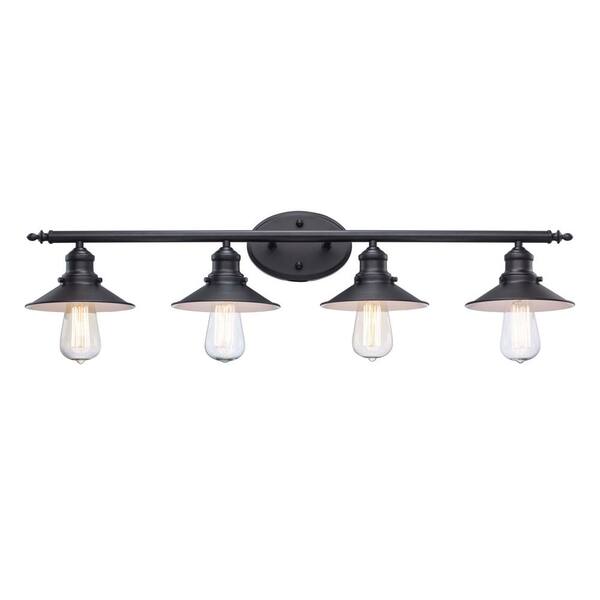 Glenhurst 34 in. 4-Light Industrial Farmhouse Black Bathroom Vanity Light Fixture with Metal Shades