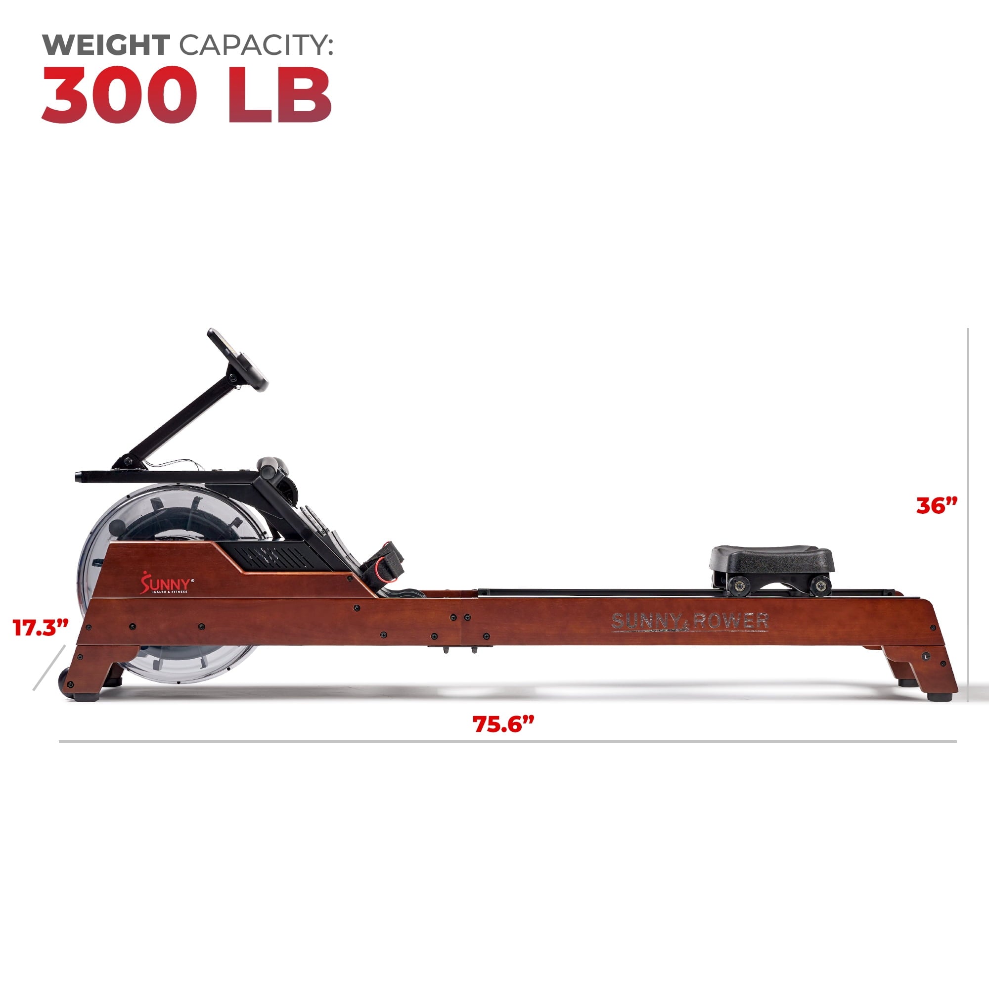 Sunny Health & Fitness Elite Wooden Water Rowing Machine with Vertical Tank, Sustainable Rubberwood & Exclusive SunnyFit® App Enhanced Bluetooth Connectivity – SF-RW522075