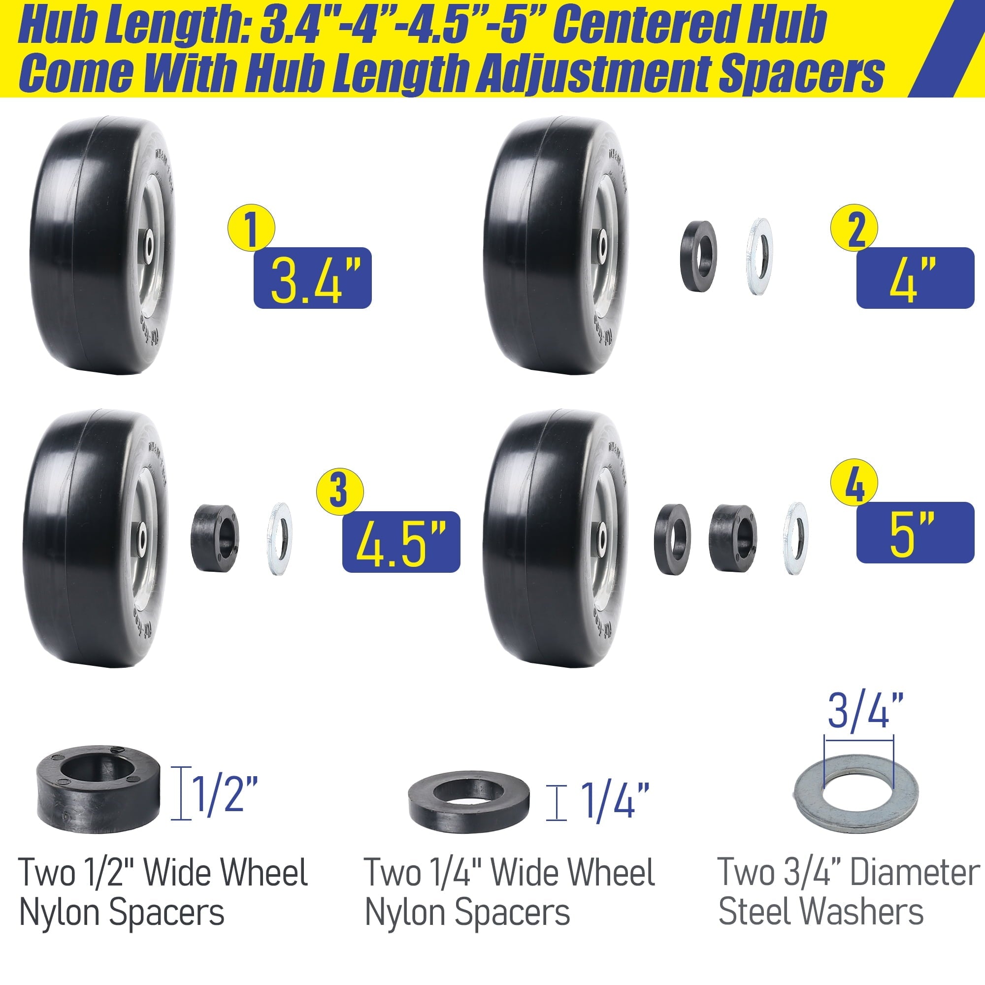 LotFancy 11x4.00-5 in Lawn Mower Tire on Wheel, Flat Free for Zero Turn Mowers
