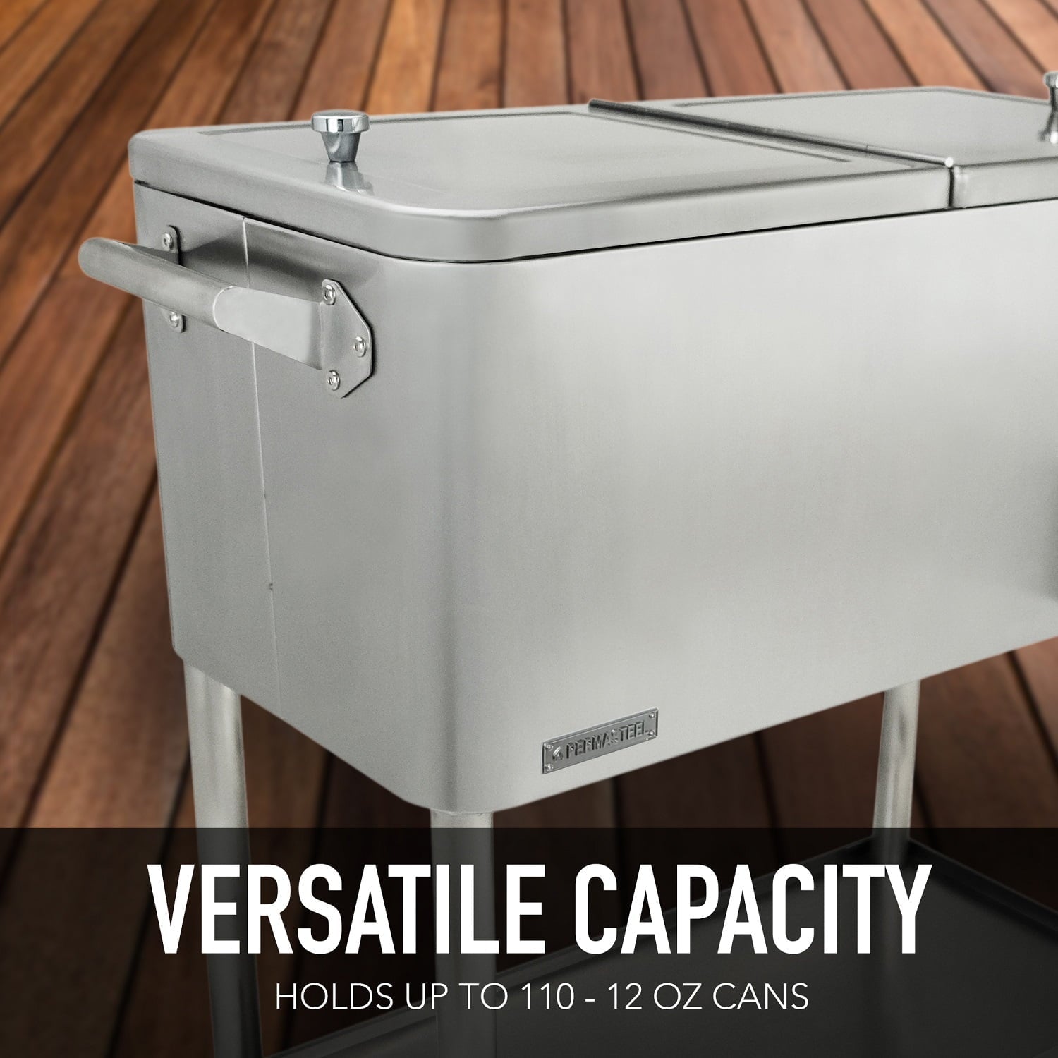 Permasteel PS-206-SS 80 Quart Rolling Patio Cooler with Bottom Tray, Stainless Steel