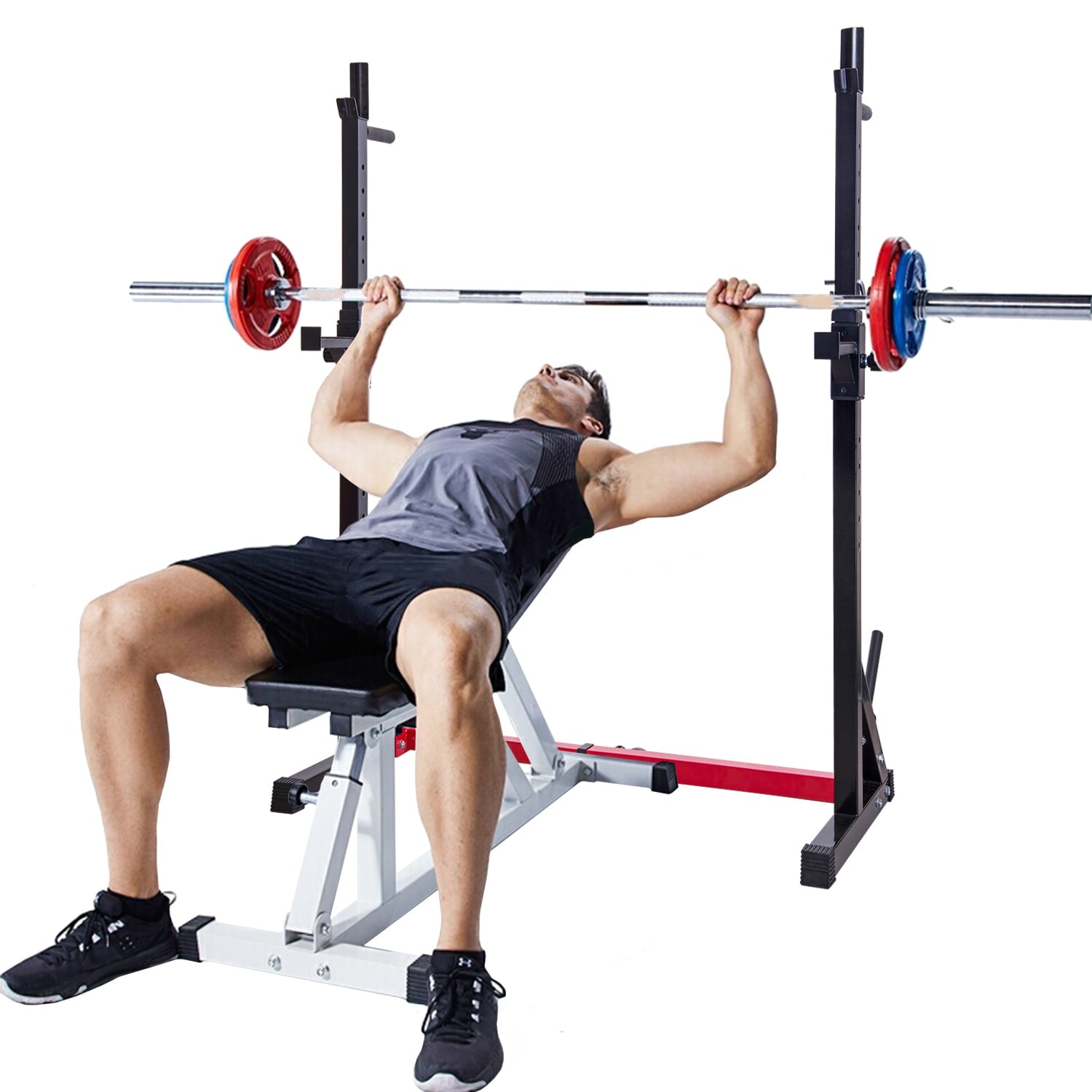 Ollieroo Steel Barbell Squat Rack,Multifunctional Weight Lifting Rack with Barbell Plate Holder, Dip Station for Gym and Family Fitness,Adjustable Bench Press Rack 480LBS Weight Capacity