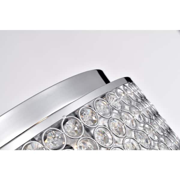 Clara 17.5 in. Glam 4-Light Chrome Flush Mount with Crystal Beaded Drum shade and Hanging Crystals