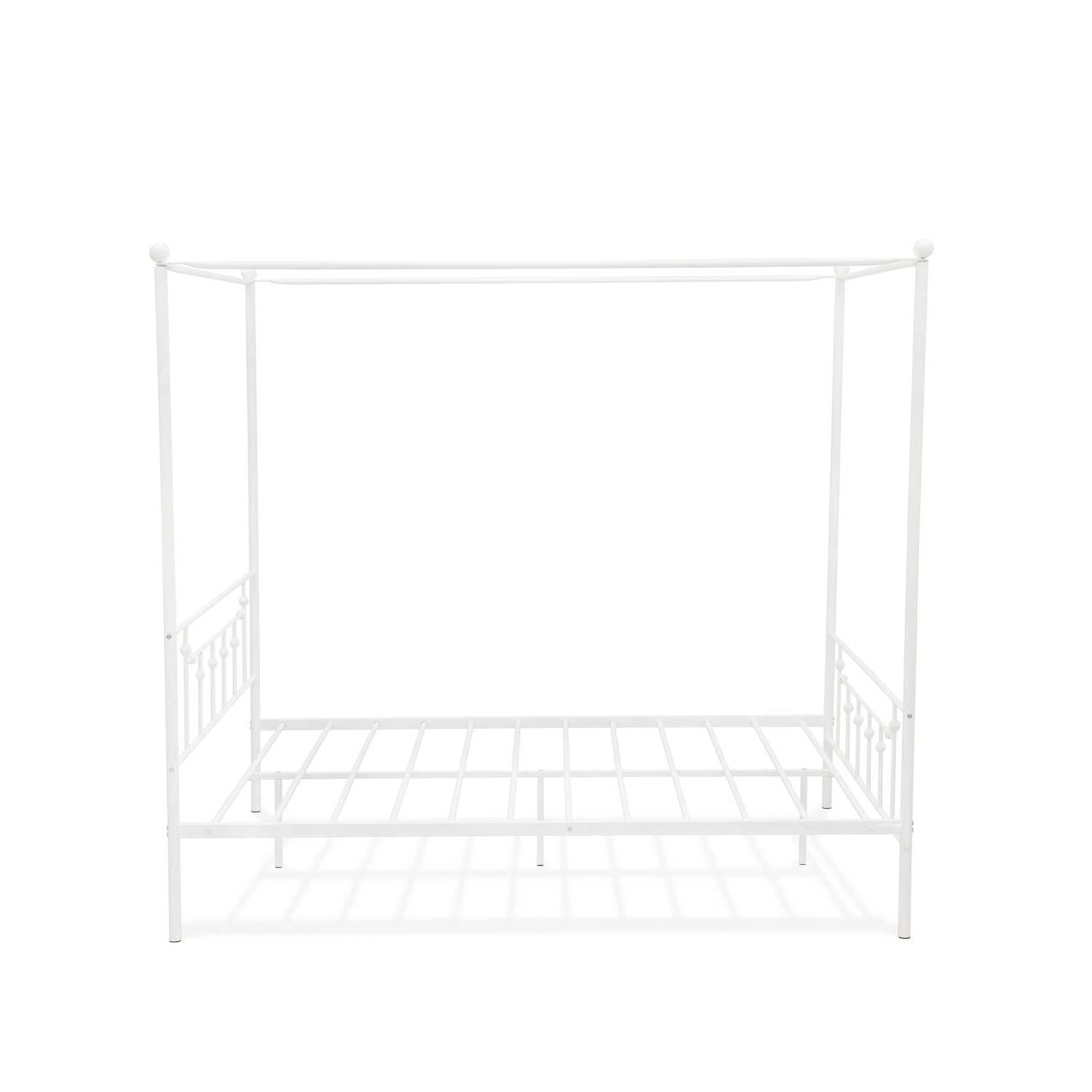 East West Furniture - ATQCWHI - Anniston Queen Bed with Luxurious Style Headboard and Footboard - Canopy Metal Frame in Powder Coating White