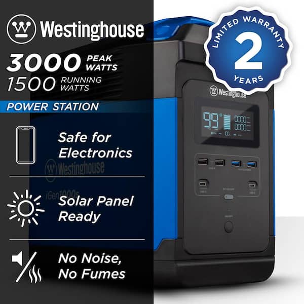 1500-Watt/3000-Watt Pure Sine Wave Lithium-Ion Portable Power Station, LED Display, Solar Panel Ready