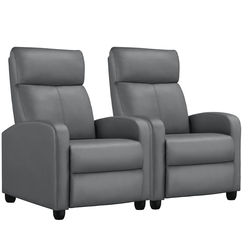 Easyfashion Faux Leather Push Back Theater Recliner, Black