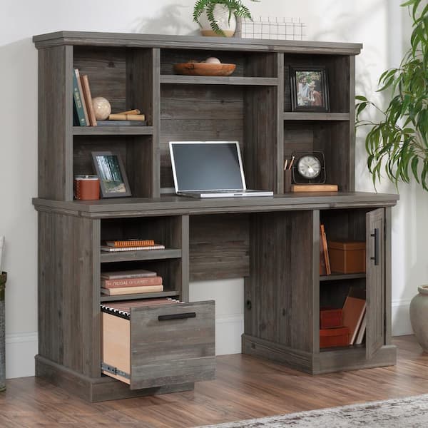Aspen Post 59.055 in. Pebble Pine Desk Hutch with Adjustable Shelves