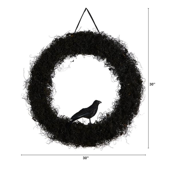 30 in. Black Raven Twig Halloween Wreath